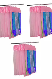 atorakushon   Satin Net Hanging Saree Cover Garments Wardrobe Organizer Pack of18  (Pink)