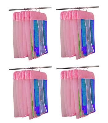 atorakushon   Satin Net Hanging Saree Cover Garments Wardrobe Organizer Pack of24  (Pink) 1