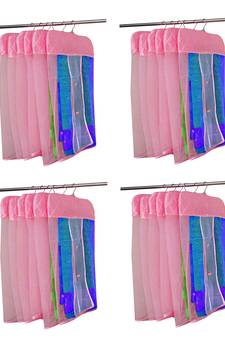 atorakushon   Satin Net Hanging Saree Cover Garments Wardrobe Organizer Pack of24  (Pink)