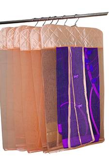 atorakushon   Satin Net Hanging Saree Cover Garments Wardrobe Organizer Pack of 6 (peach)