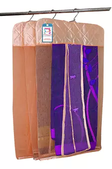 atorakushon   Satin Net Hanging Saree Cover Garments Wardrobe Organizer Pack of 6 (peach)