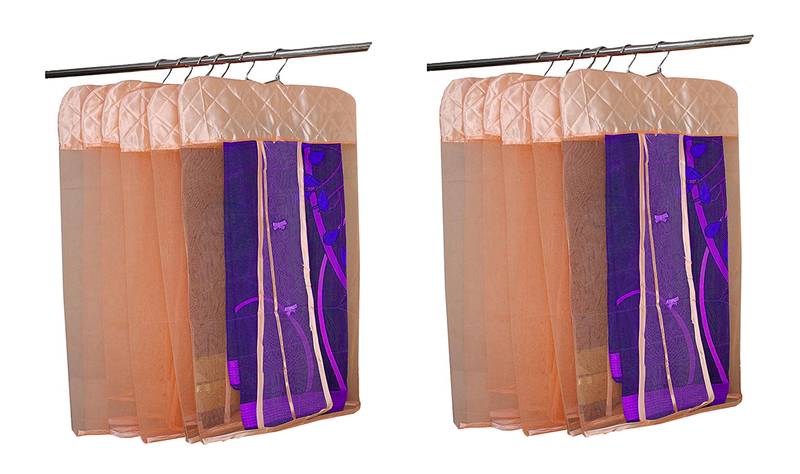 atorakushon   Satin Net Hanging Saree Cover Garments Wardrobe Organizer Pack of12  (peach)