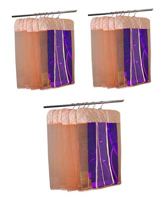 atorakushon   Satin Net Hanging Saree Cover Garments Wardrobe Organizer Pack of 18 (peach) 1