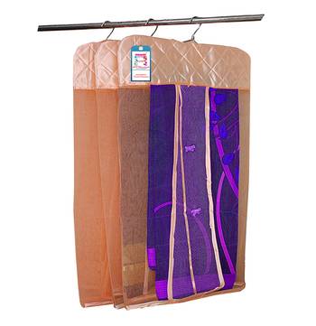 atorakushon   Satin Net Hanging Saree Cover Garments Wardrobe Organizer Pack of24  (peach) 6