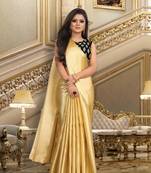 Gold plain satin saree with blouse
