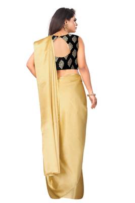 Gold plain satin saree with blouse 2