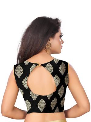 Gold plain satin saree with blouse 5