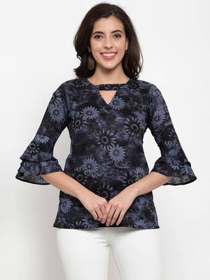 Indibelle Black printed cotton cotton-tops 1