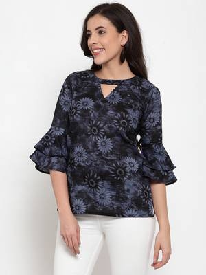 Indibelle Black printed cotton cotton-tops 3