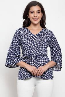 Indibelle Blue printed viscose rayon cotton-tops