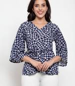 Blue printed viscose rayon cotton-tops