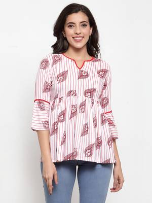 Indibelle White printed viscose rayon cotton-tops 1