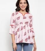 Indibelle White printed viscose rayon cotton-tops