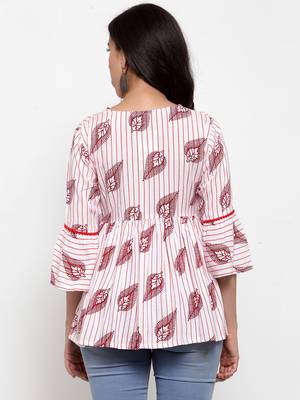 Indibelle White printed viscose rayon cotton-tops 2