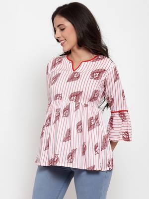 Indibelle White printed viscose rayon cotton-tops 3