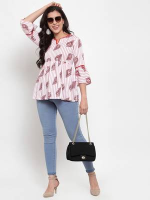Indibelle White printed viscose rayon cotton-tops 4