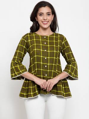 Indibelle Green printed viscose rayon cotton-tops 1