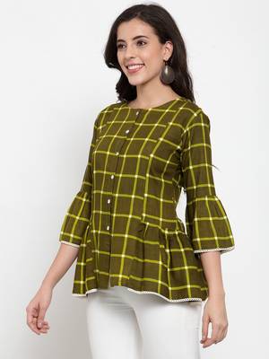Indibelle Green printed viscose rayon cotton-tops 3