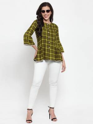 Indibelle Green printed viscose rayon cotton-tops 4