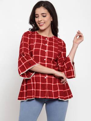 Indibelle Maroon printed viscose rayon cotton-tops 1