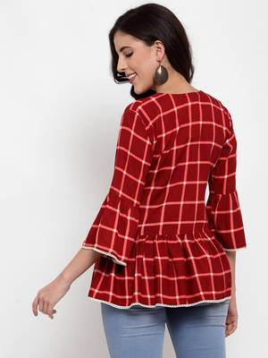 Indibelle Maroon printed viscose rayon cotton-tops 2