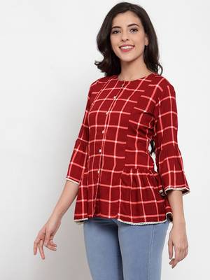 Indibelle Maroon printed viscose rayon cotton-tops 3