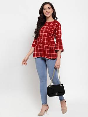 Indibelle Maroon printed viscose rayon cotton-tops 4