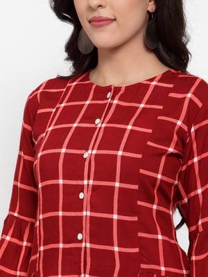 Indibelle Maroon printed viscose rayon cotton-tops 5