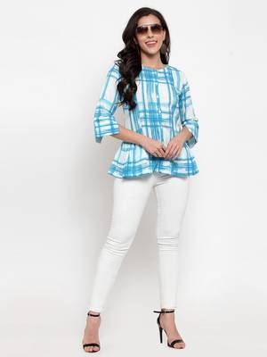 Indibelle Sky-blue printed viscose rayon cotton-tops 4