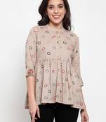 Indibelle Beige printed viscose rayon cotton-tops