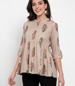 Beige printed cotton cotton-tops