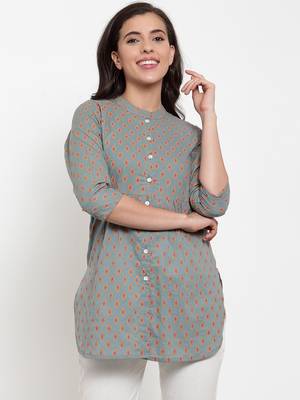 Indibelle Grey printed cotton cotton-tops 1