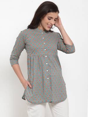 Indibelle Grey printed cotton cotton-tops 3