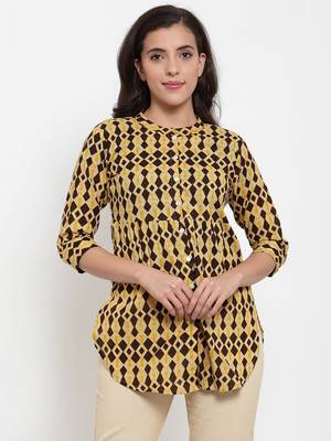 Beige printed cotton cotton-tops 1