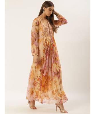 Label Ritu Kumar Pink Full Sleeves Floral Long Dress 2