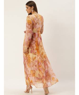 Label Ritu Kumar Pink Full Sleeves Floral Long Dress 3
