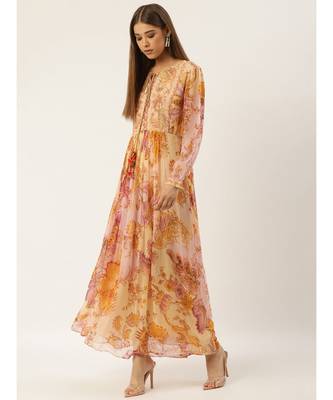 Label Ritu Kumar Pink Full Sleeves Floral Long Dress 4