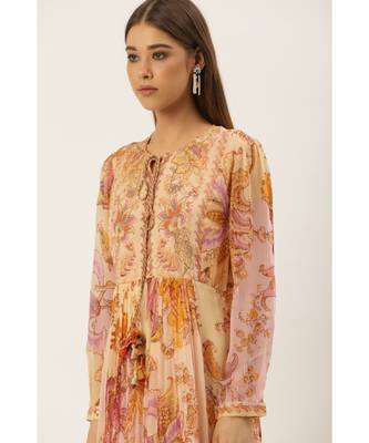 Label Ritu Kumar Pink Full Sleeves Floral Long Dress 5