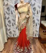 Golden embroidered net saree with blouse
