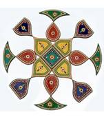 Green, Red, Yellow, Blue colour  Wood and Stone art Square Leaf and Curve Triangle  Shape Rangoli