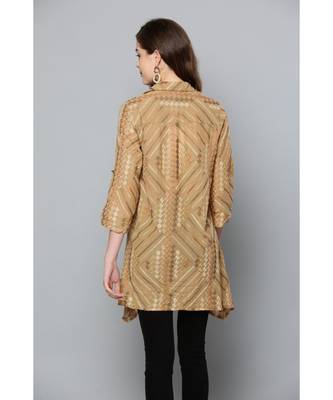 Ritu Kumar Beige Winged Collar Full Sleeve Short Shirt Kurti With Embroidery 5
