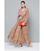 Ritu Kumar Beige Full Sleeve Long Printed Wrap Kurta