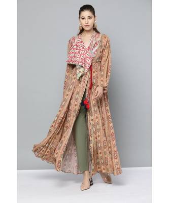 Ritu Kumar Beige Full Sleeve Long Printed Wrap Kurta 2