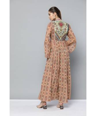 Ritu Kumar Beige Full Sleeve Long Printed Wrap Kurta 4