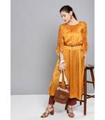 Ritu Kumar Gold Full Sleeve Solid Dress Kurta With Gathers And Belt