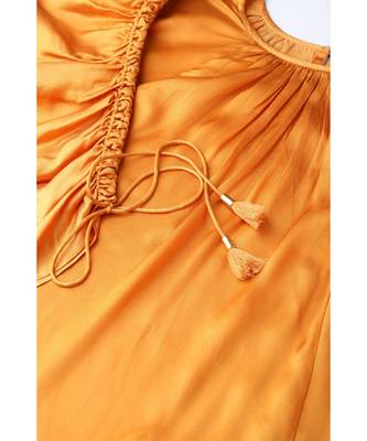 Ritu Kumar Gold Full Sleeve Solid Dress Kurta With Gathers And Belt 5