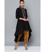 Ritu Kumar Women Black & Mustard Yellow Yoke Design Kurta with Dhoti Pants