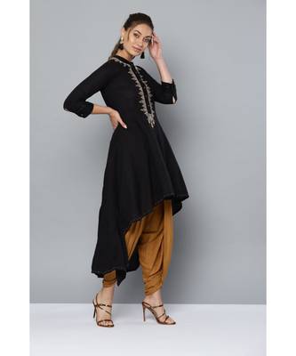 Ritu Kumar Women Black & Mustard Yellow Yoke Design Kurta with Dhoti Pants 2