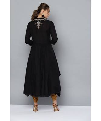Ritu Kumar Women Black & Mustard Yellow Yoke Design Kurta with Dhoti Pants 3