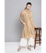 Ritu Kumar Beige Winged Collar Full Sleeve Mid Length Solid Kurti